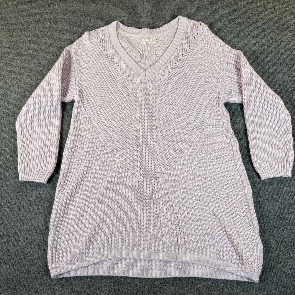 FatFace Women Purple Cotton V-Neck Chevron Chunky Knit Sweater Size 2 UK 6 #3652